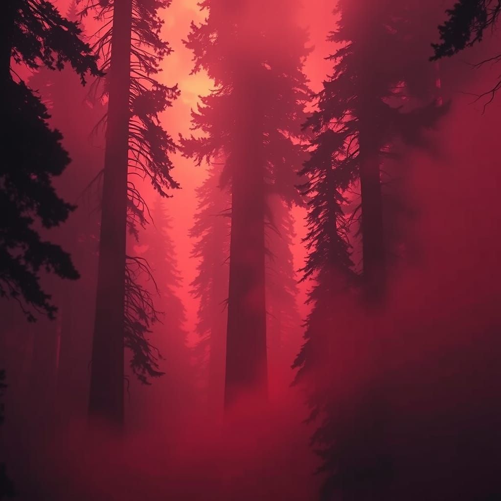 Misty Sequoia Forest at Dusk in Dramatic Painterly Style