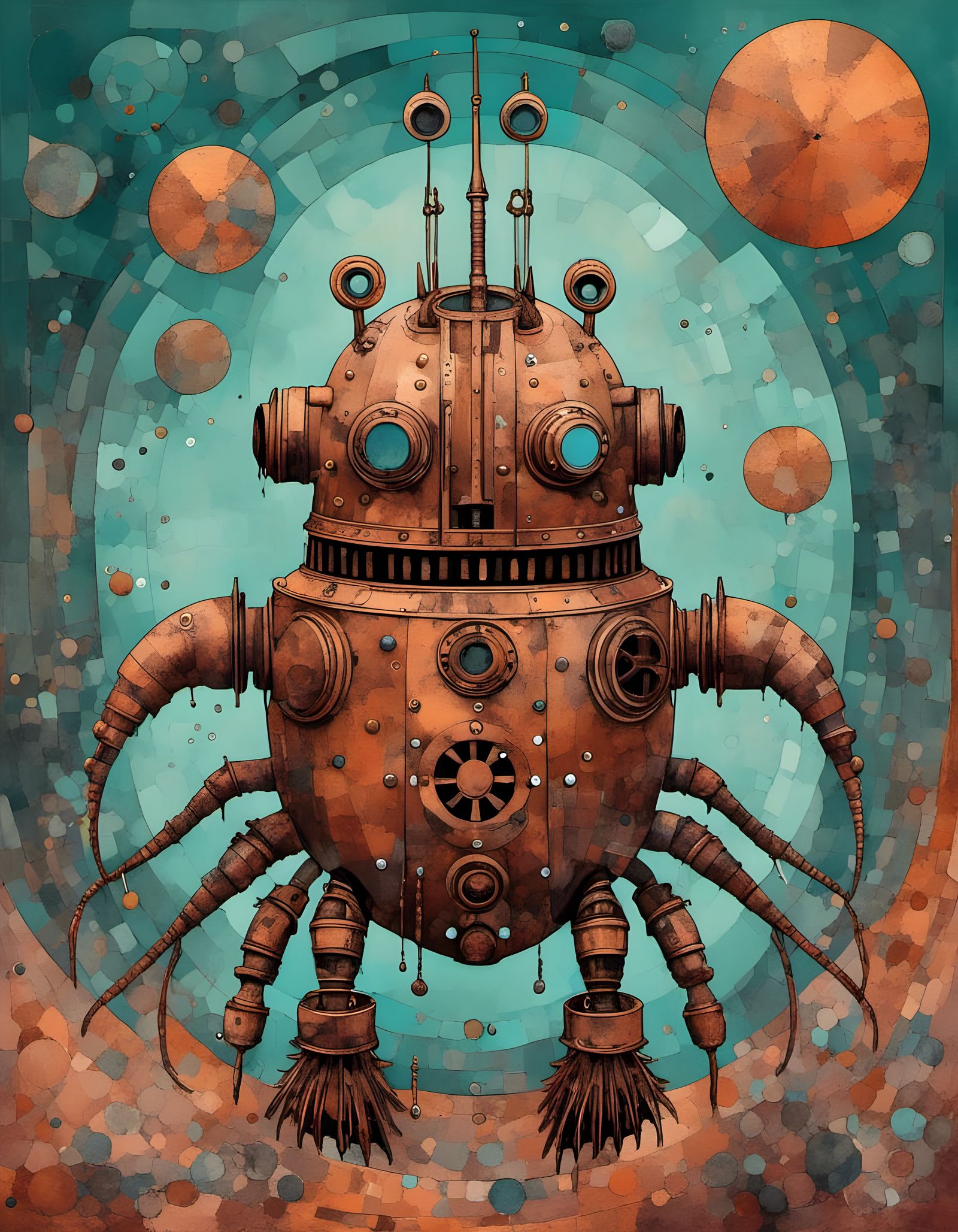 Steampunk Daleks on Mars in Retro Sci-Fi Style