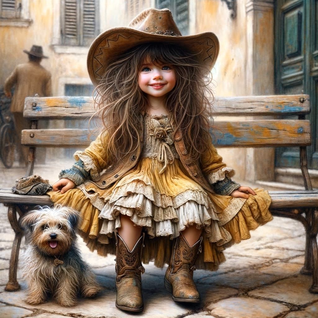 Girl in Cowboy Hat: Alcohol Ink Wash Oil Painting