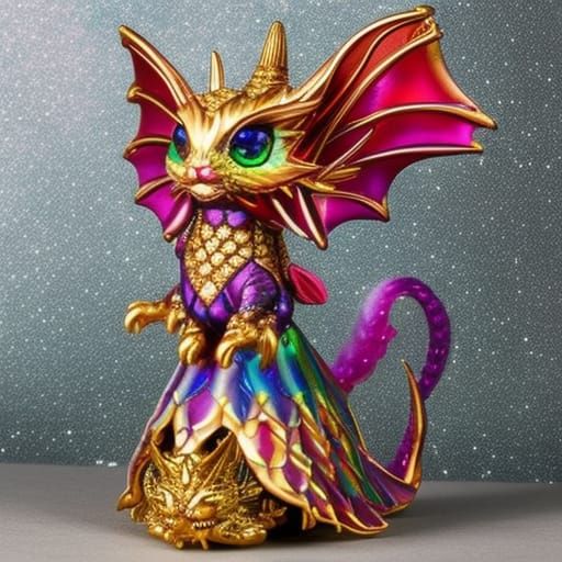 Cute Chibi Dragon Portrait with Fractal Iridescence