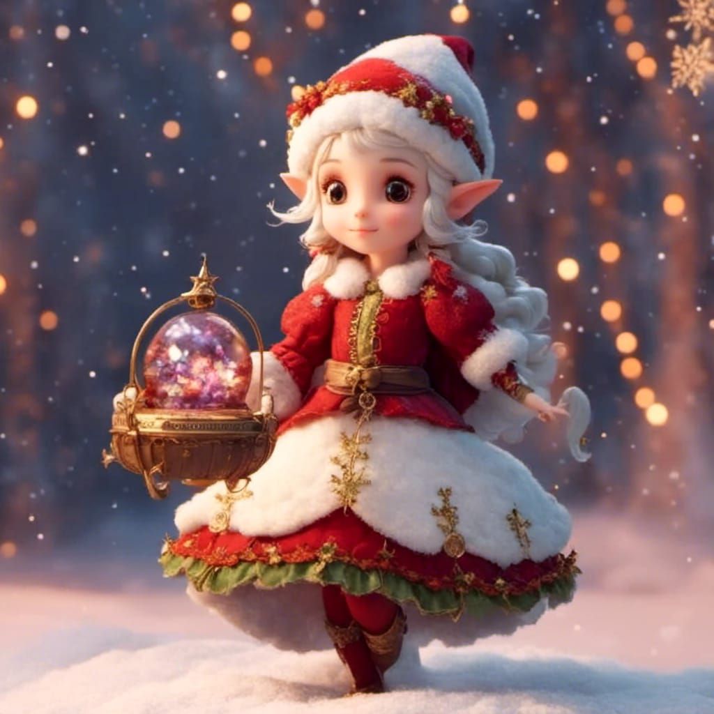 Adorable Elf Dances in Winter Wonderland: Kawaii Cartoon