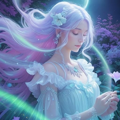 Ethereal Crystal Garden with Woman in Digital Art