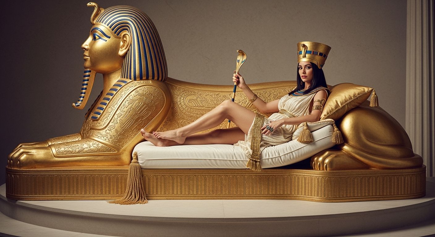 Egyptian Queen on Gold Chaise Lounge, Professional Photograp...