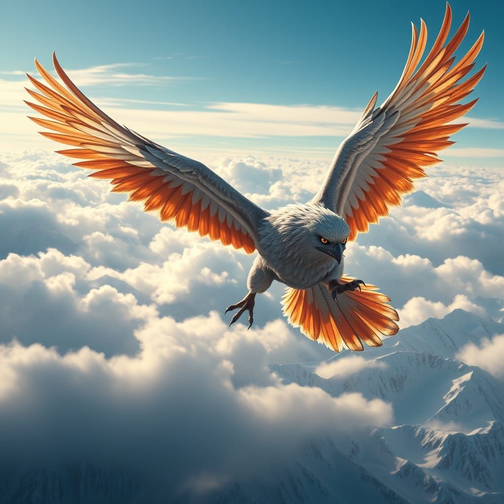 Majestic Griffin in Hyperrealistic Cloudscape