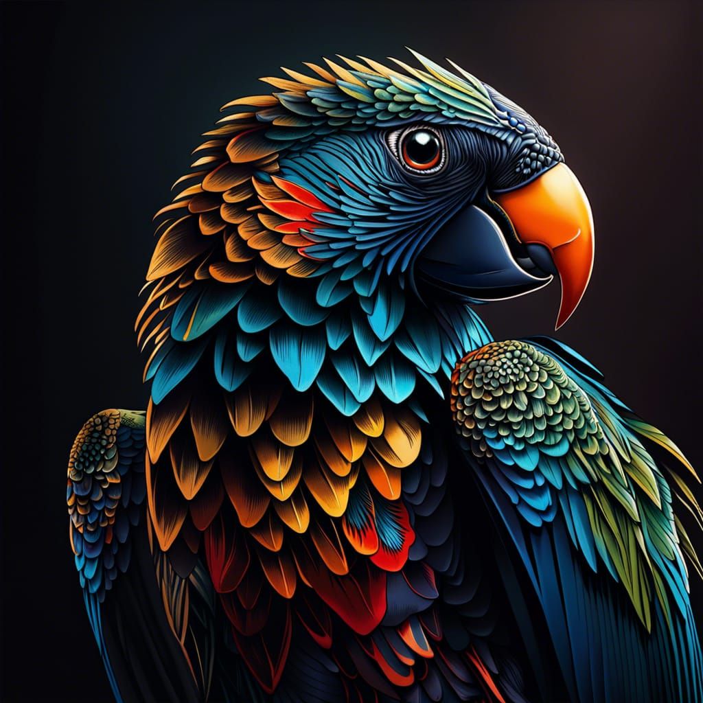 Intricate Ink Parrot Illustration in Hyperdetailed Style
