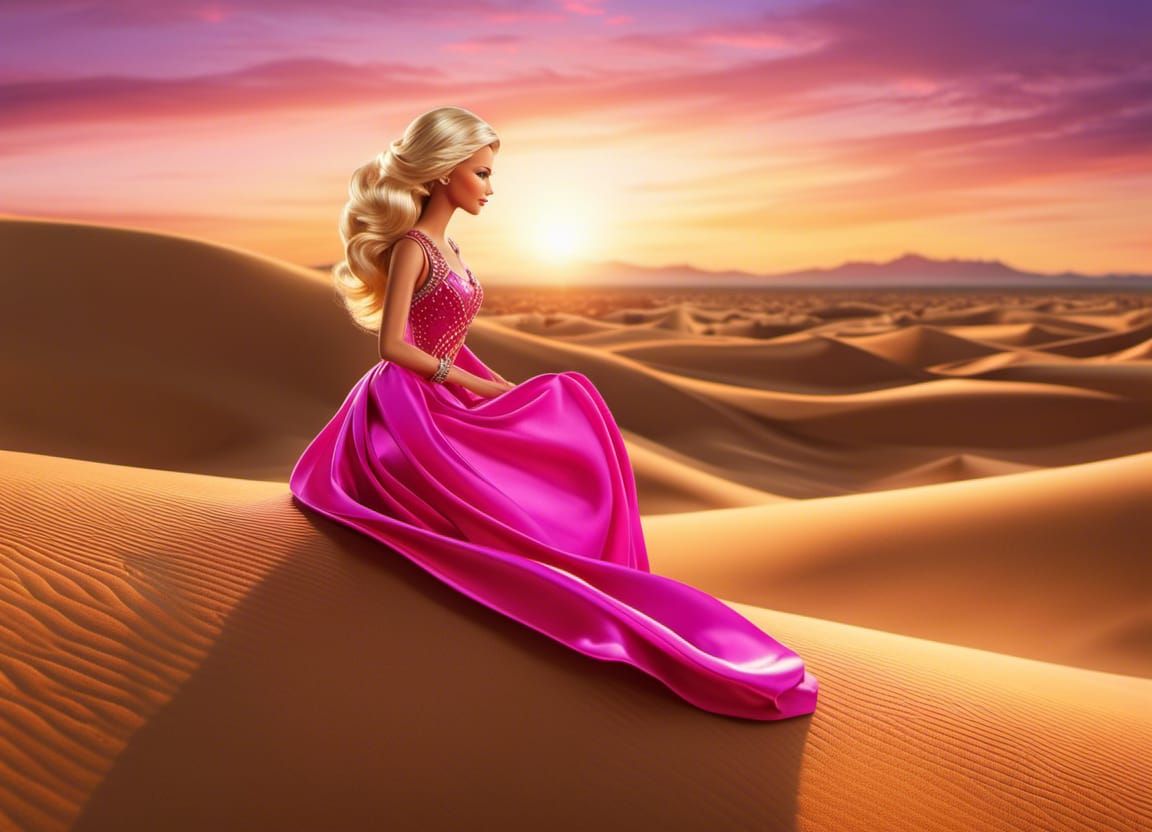 Barbie Doll Gazing at Desert Sunset in 8K