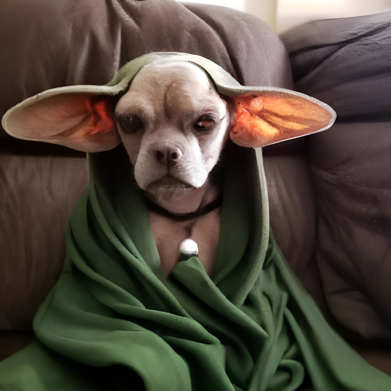 Realistic Yoda Relaxing on a Couch