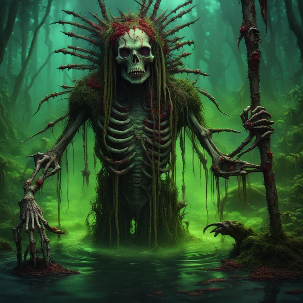 Bloody Voodoo Totem Monster in a Swamp
