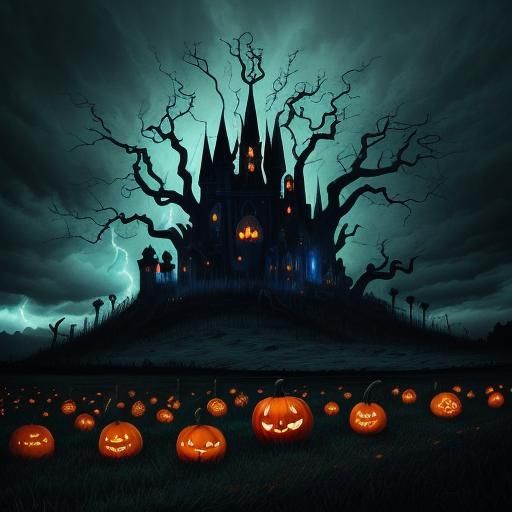 Eerie Pumpkin Patch in Dark Fantasy Digital Art
