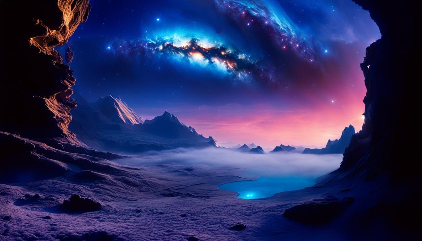 Cave Mouth View of a Starry Galaxy