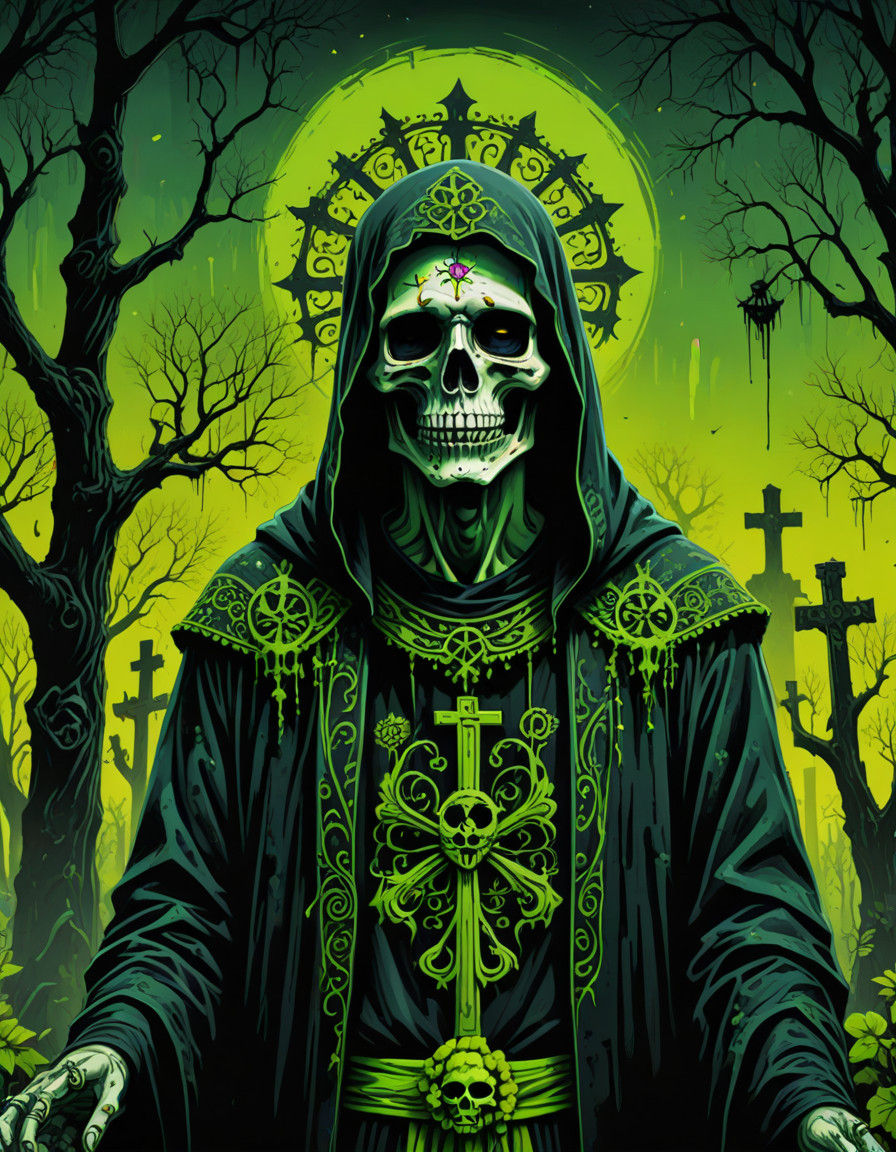 Gothic Portrait of Santa Muerte in a Haunting Cemetery