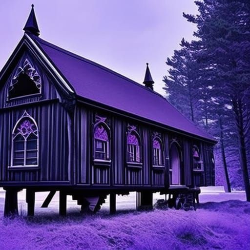 Gothic trailer home with painted black with purple accents& ethereal gothic windows& gothic vibes& dark fantasy vibes& e...