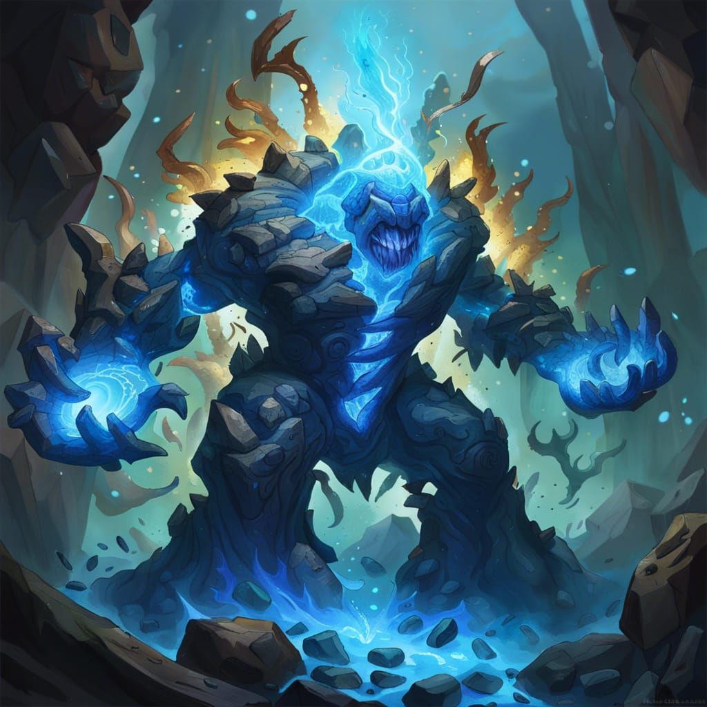 Elemental Rock Golem Attack Mode: HDR Fantasy Art