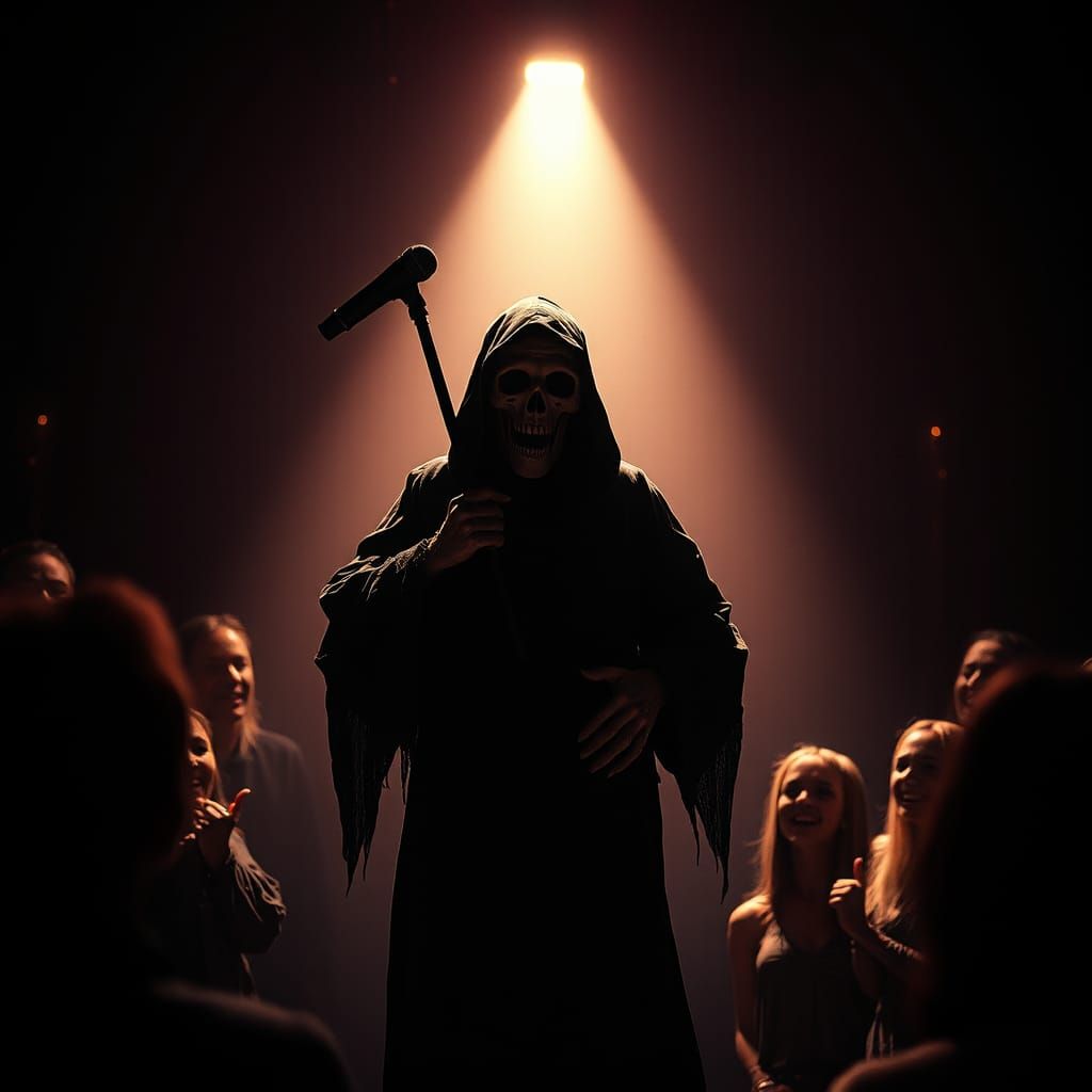 Grim Reaper Does Standup Comedy in Cemetery