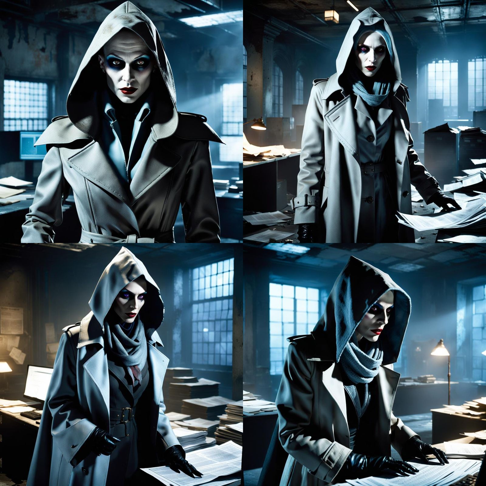 Nosferatu Detective in Ruined Office, High-Resolution Photo