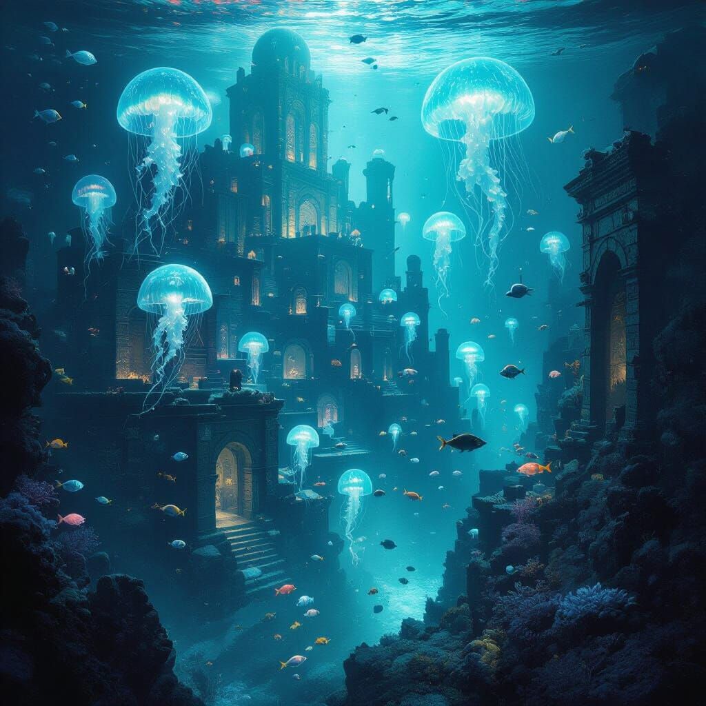 Bioluminescent City Under the Sea in Dark Fantasy Style