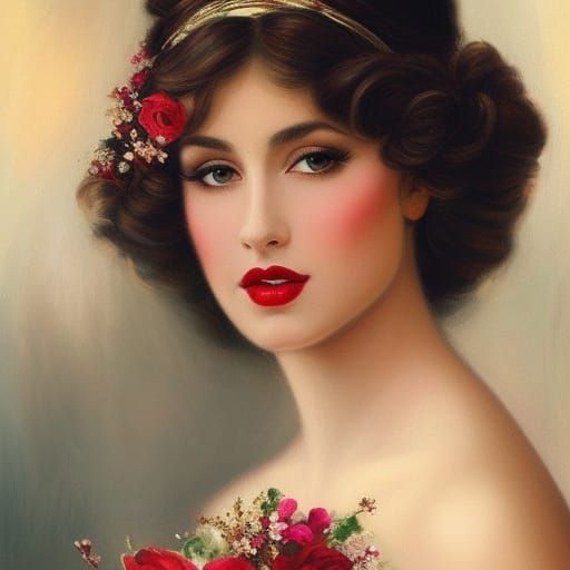 Glamorous Portrait of Italian Lady with Scarlet Lips