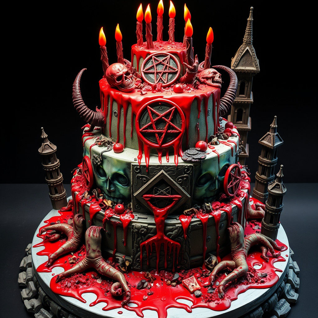 Death Metal Birthday Cake with Psychedelic Decorations