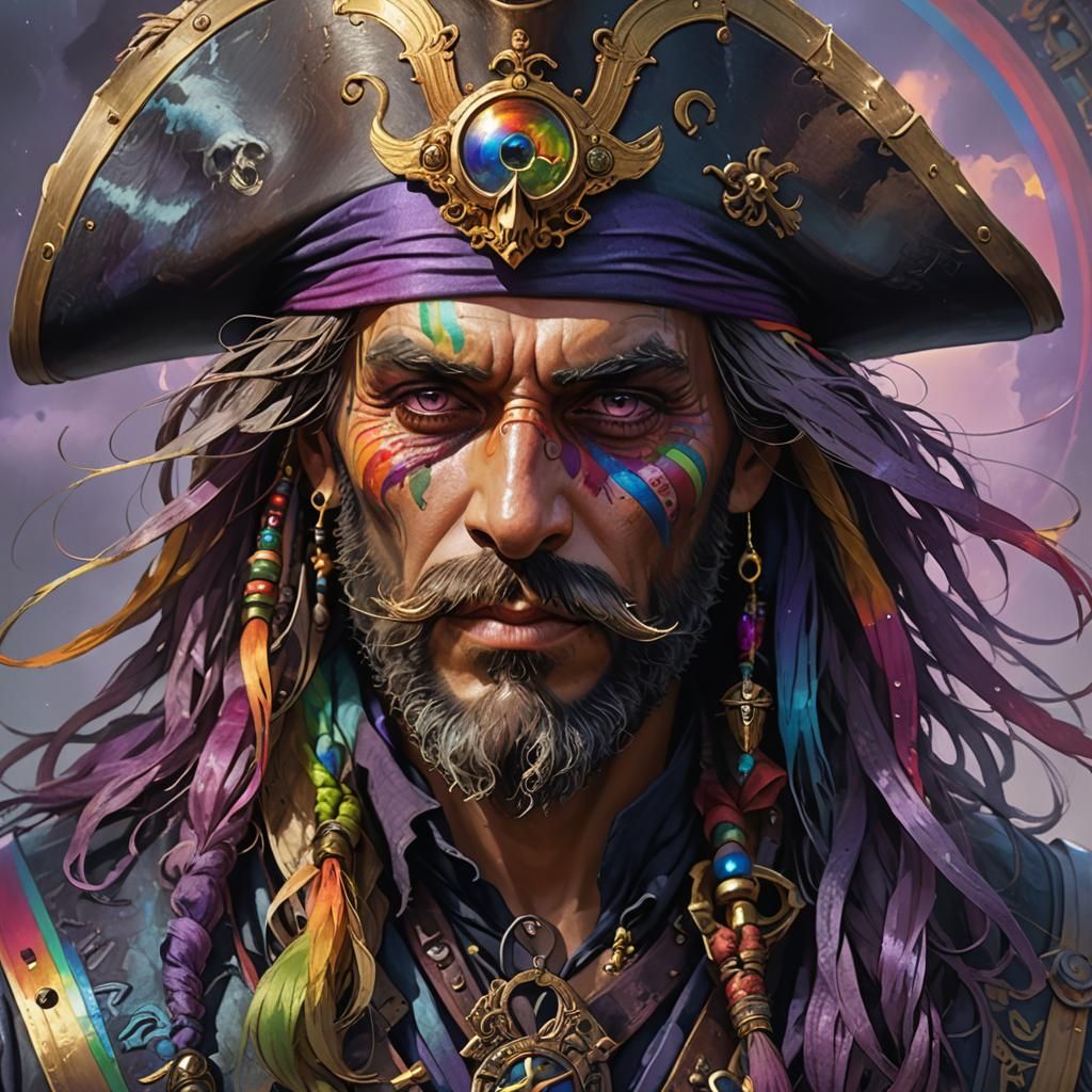 Rainbow Pirate Portrait in Dark Fantasy Style
