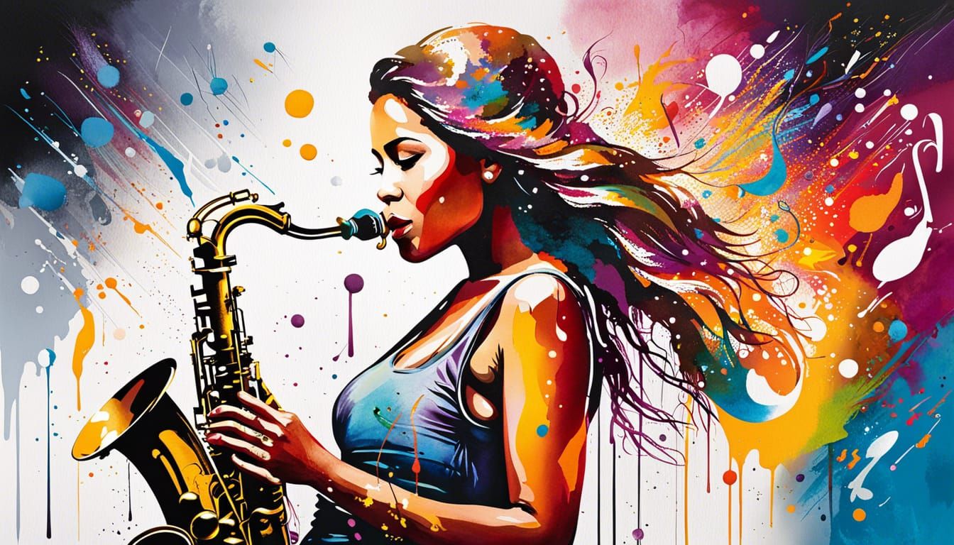 Saxophone Player in Colorful Graffiti Style
