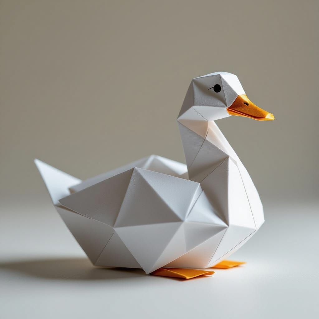 Origami Duck in Crisp White Paper