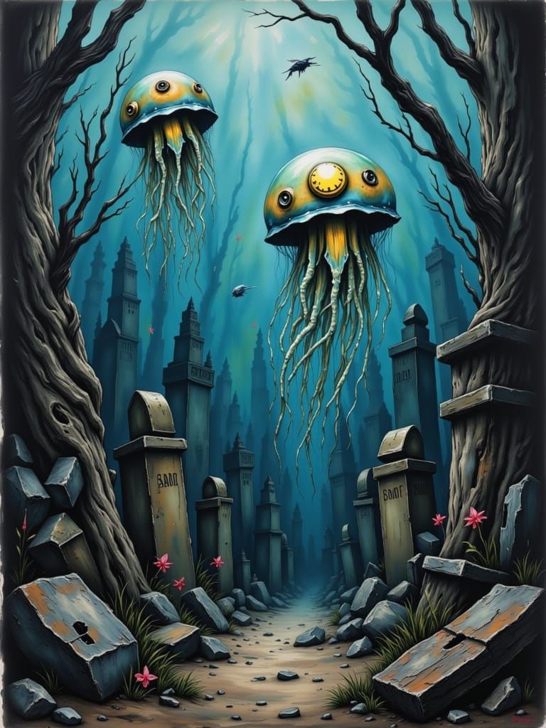 Ethereal Bioluminescent Graveyard Scene in Moody Contexture ...