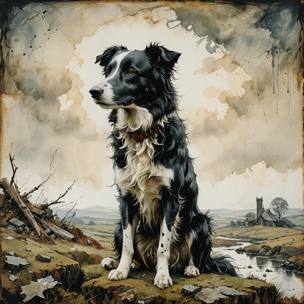Loyal Border Collie Working in the Field