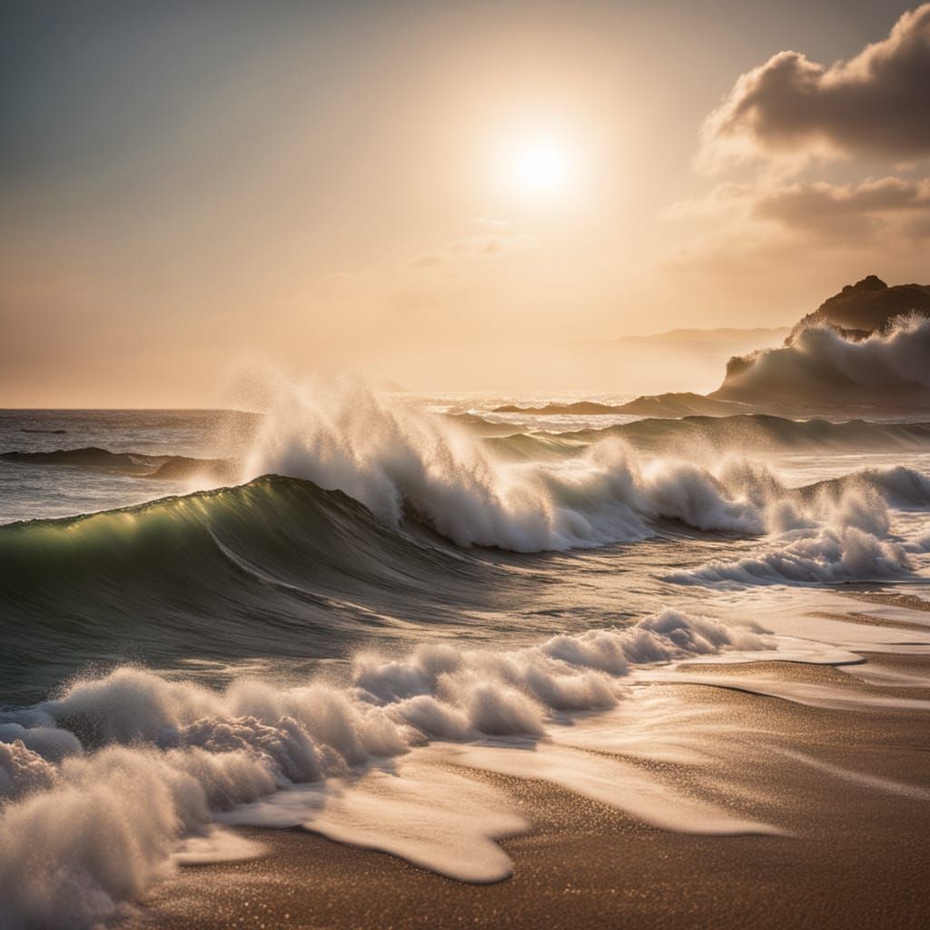 Golden Hour Seascape Photography of Crashing Waves