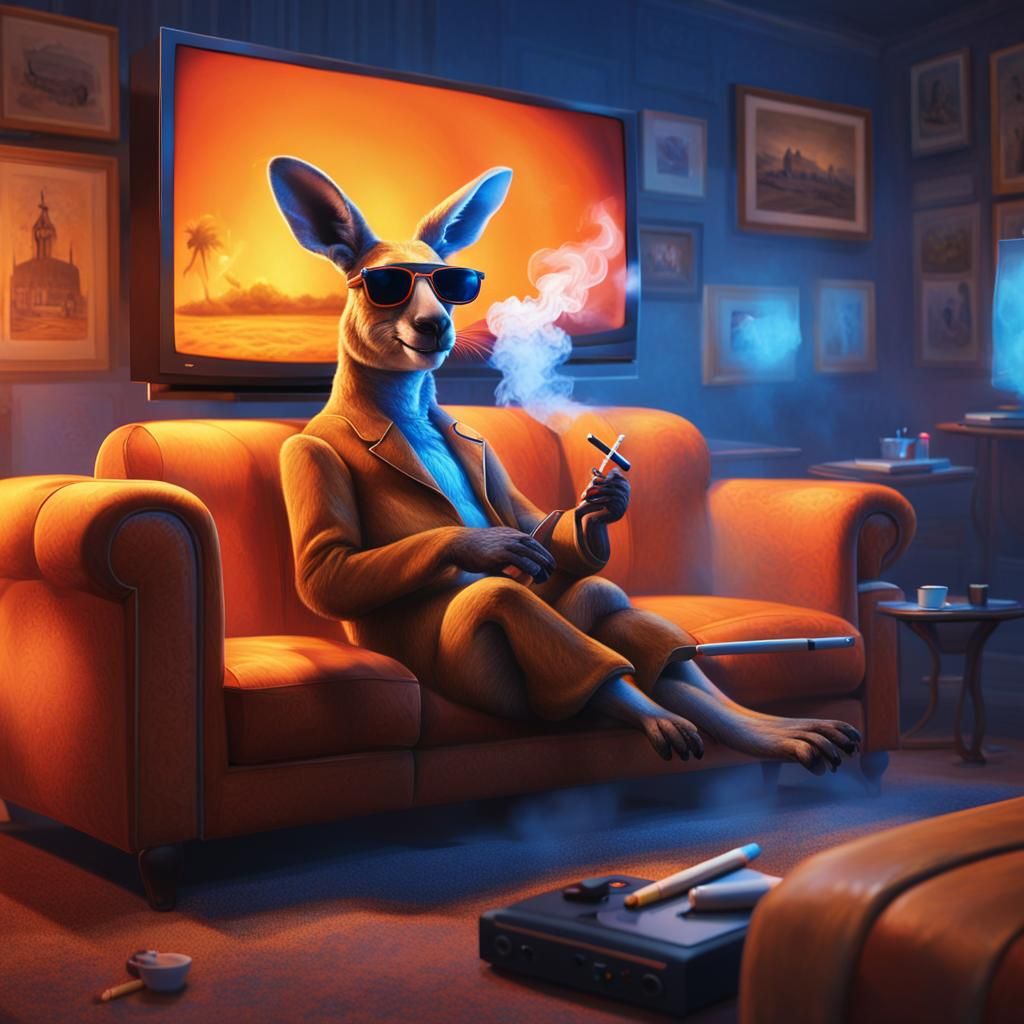 Kangaroo Watching TV in Hyperrealistic Style