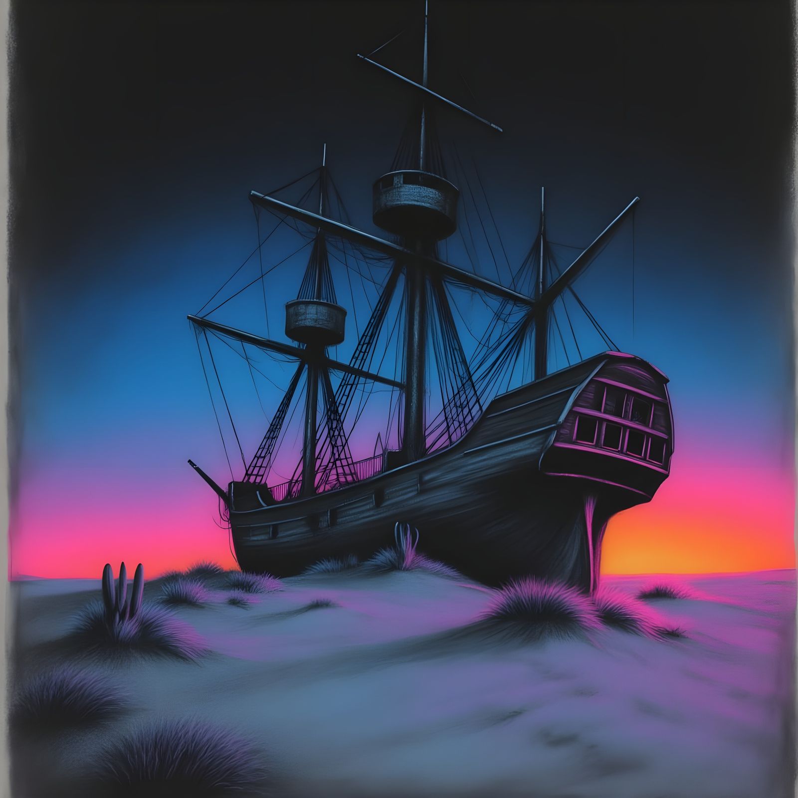 Pirate Ship in Desert Landscape