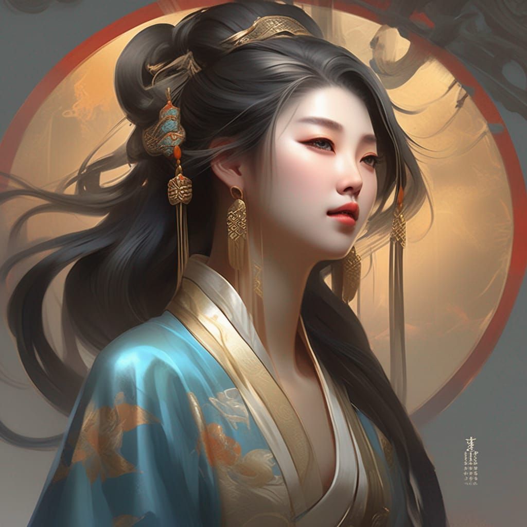 Tang Dynasty Princess Portrait in Art Nouveau Style