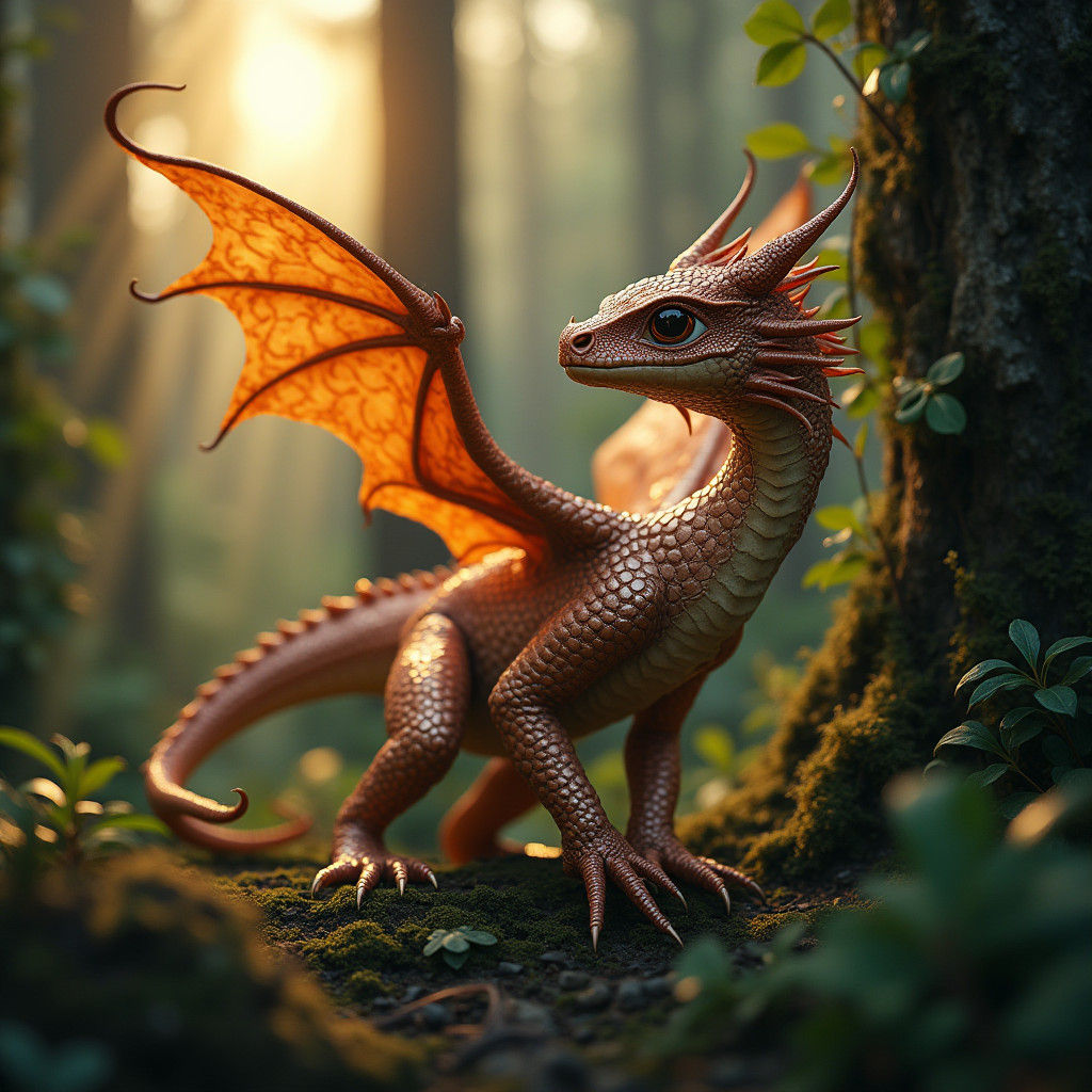 Copper Dragon in Misty Forest: Ethereal Fantasy Art