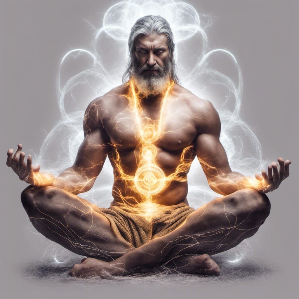 Glowing Rune God Meditating, Absorbing Chaotic Energy