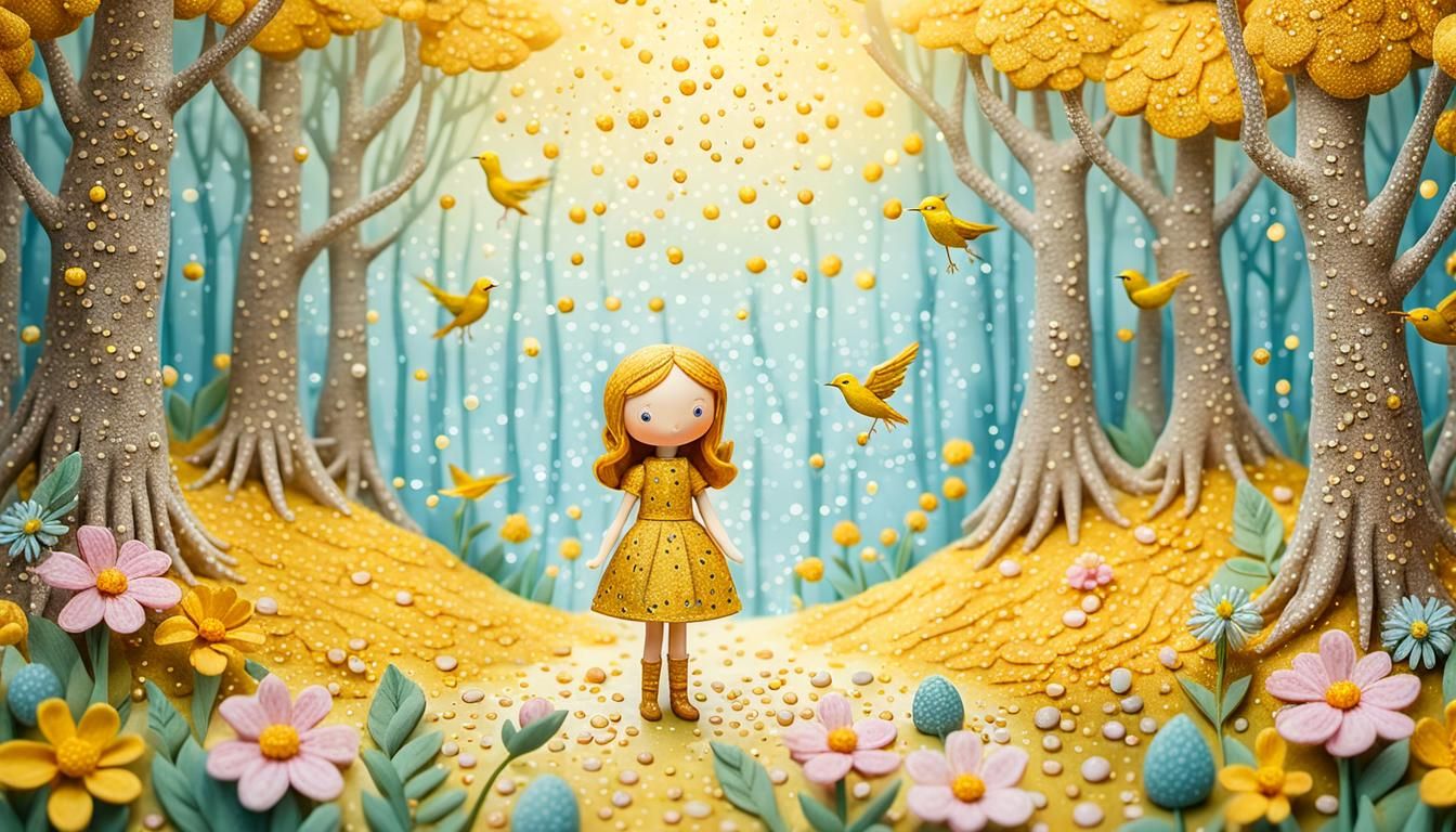 Magical Forest Doll in Pointillist Impasto Style