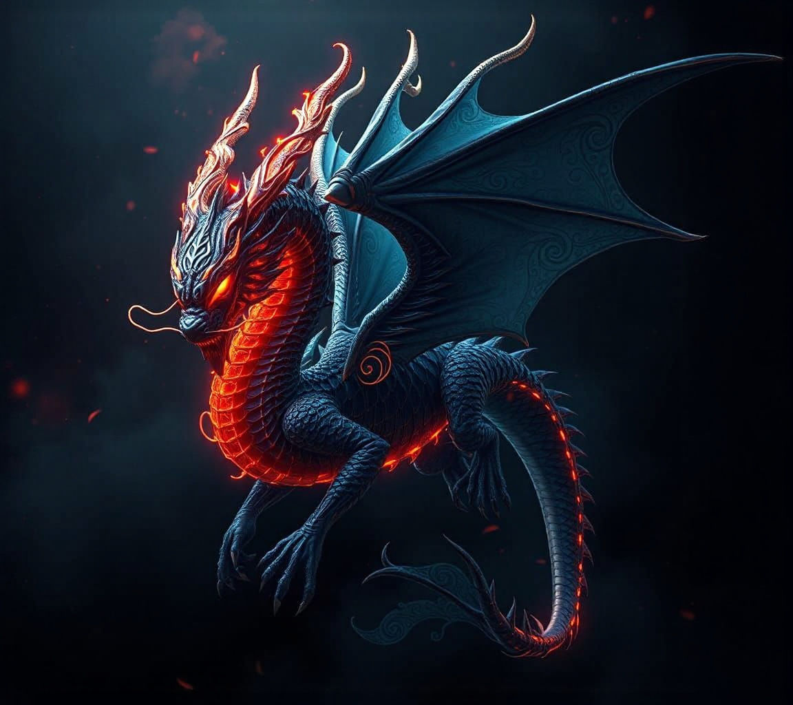 Bioluminescent Dragon with Filigree: Fantasy Concept Art