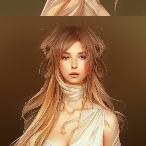 Manga Portrait in Flowing Dress, Detailed Art