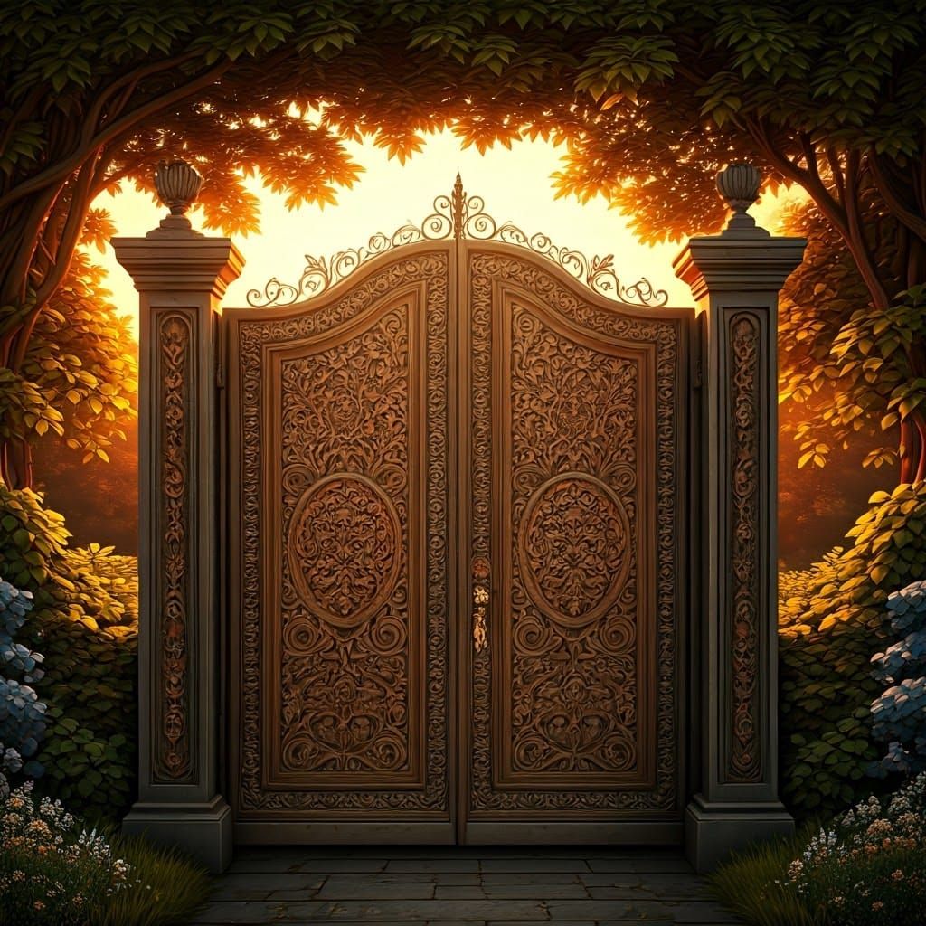 Ornate Wooden Gate in Folk-Art Style