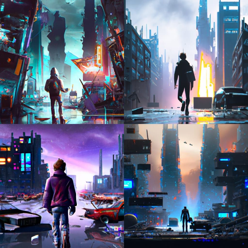 Post-Apocalyptic Cityscape with Neon Ads