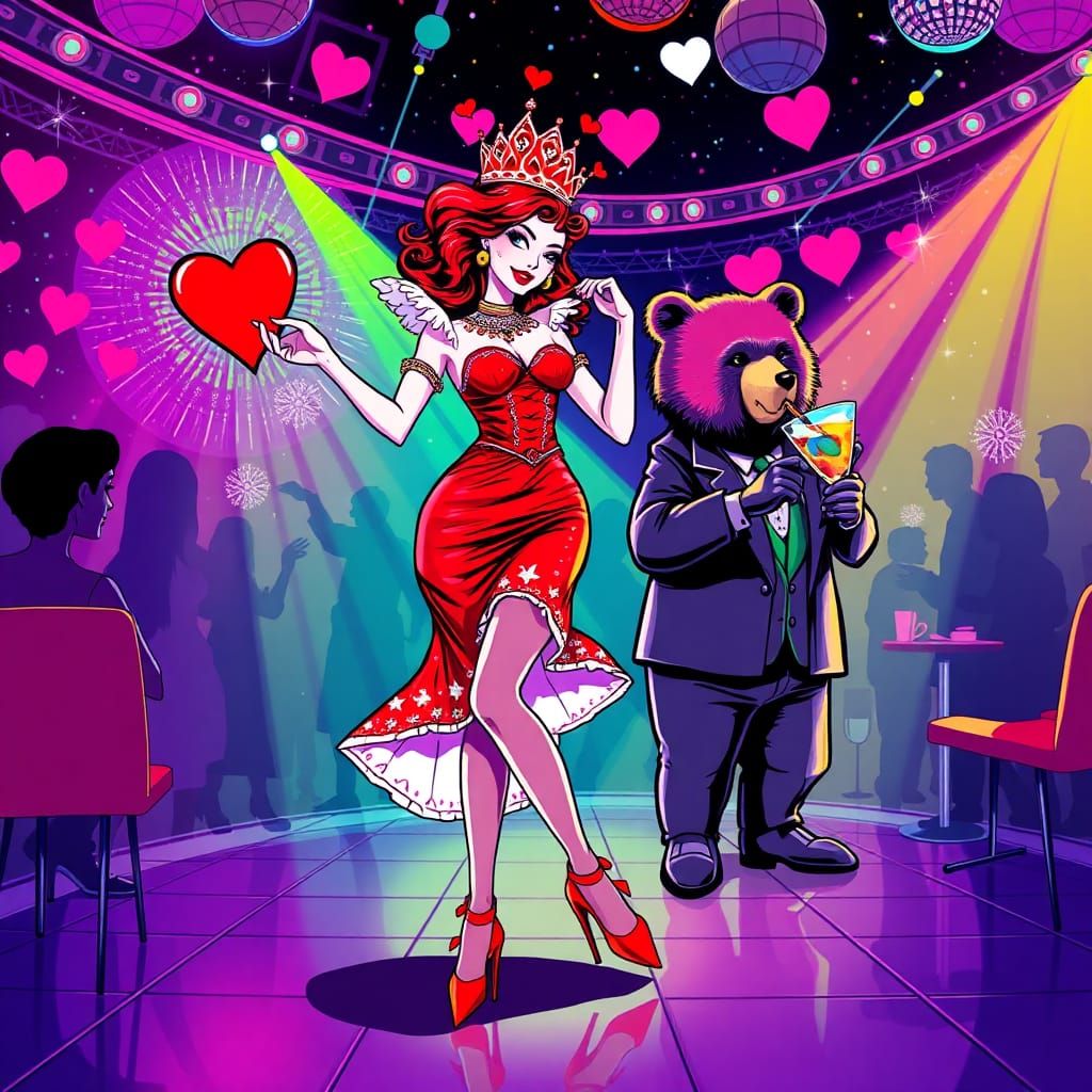 Queen of Hearts at Disco, in Playful Futuristic Style