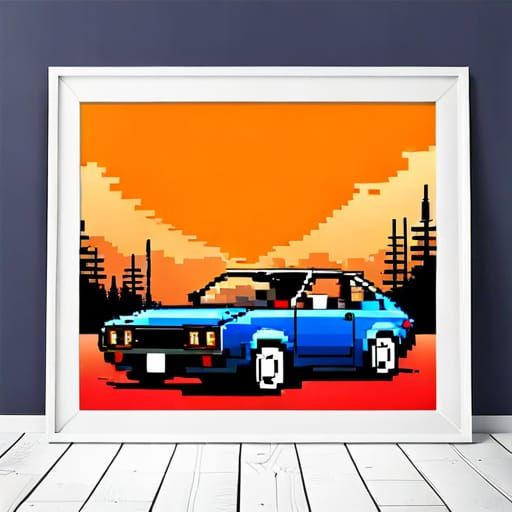 JDM Car in Night Scenery: 8-Bit Pixel Art