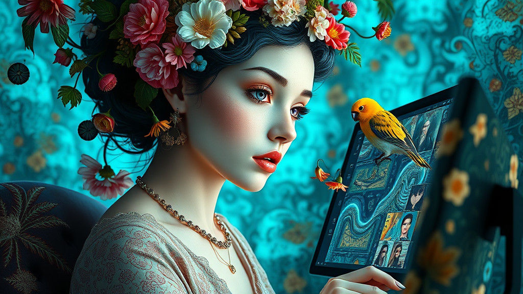 Dreamlike Woman with Flowers in Klimt-Inspired Art