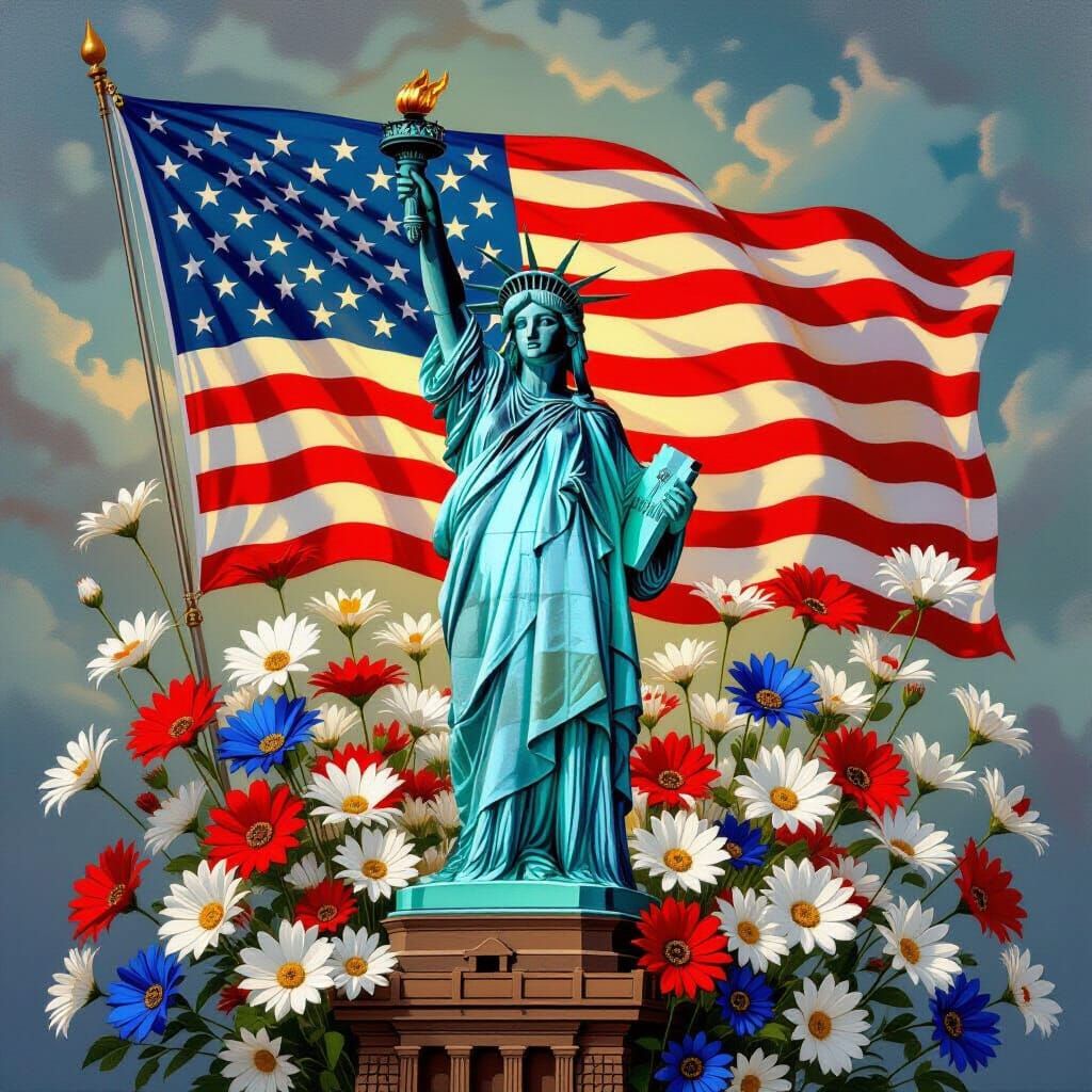 Statue of Liberty Wrapped in American Flag