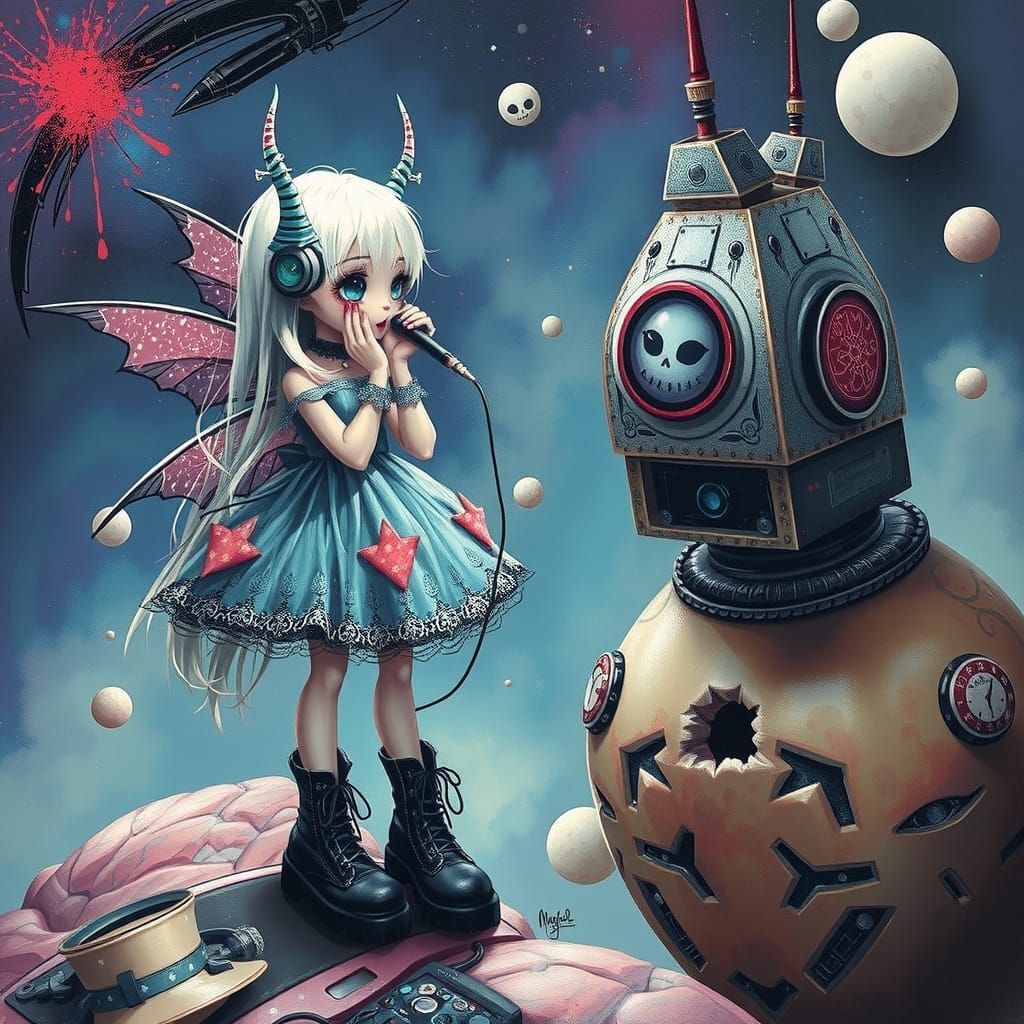 Whimsical Gothic Dream-World of Alien-Fae Girl in Asteroid