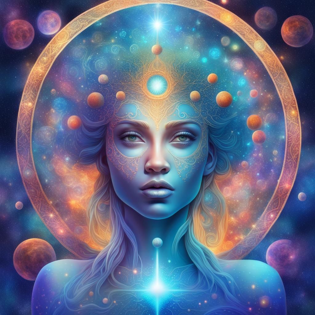 Holographic Aquarius Goddess in Visionary Style