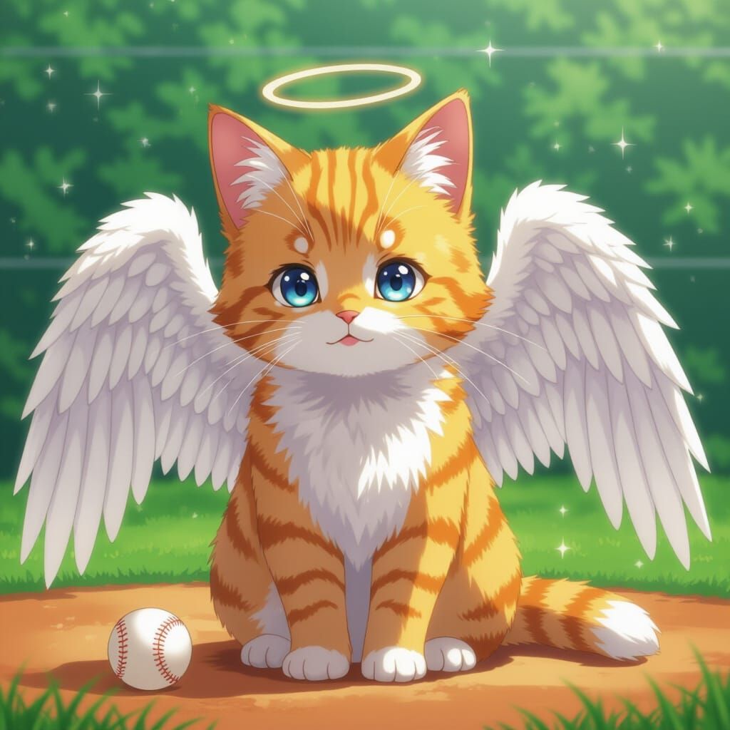 Anime Cat Angel Plays Baseball in Fantasy Realm