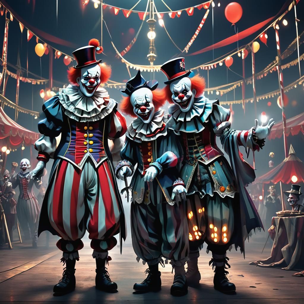 Ghostly Clowns in Haunted Circus: 3D Anime Art