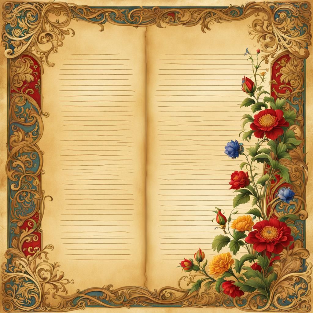 Illuminated Medieval Parchment with Floral Border