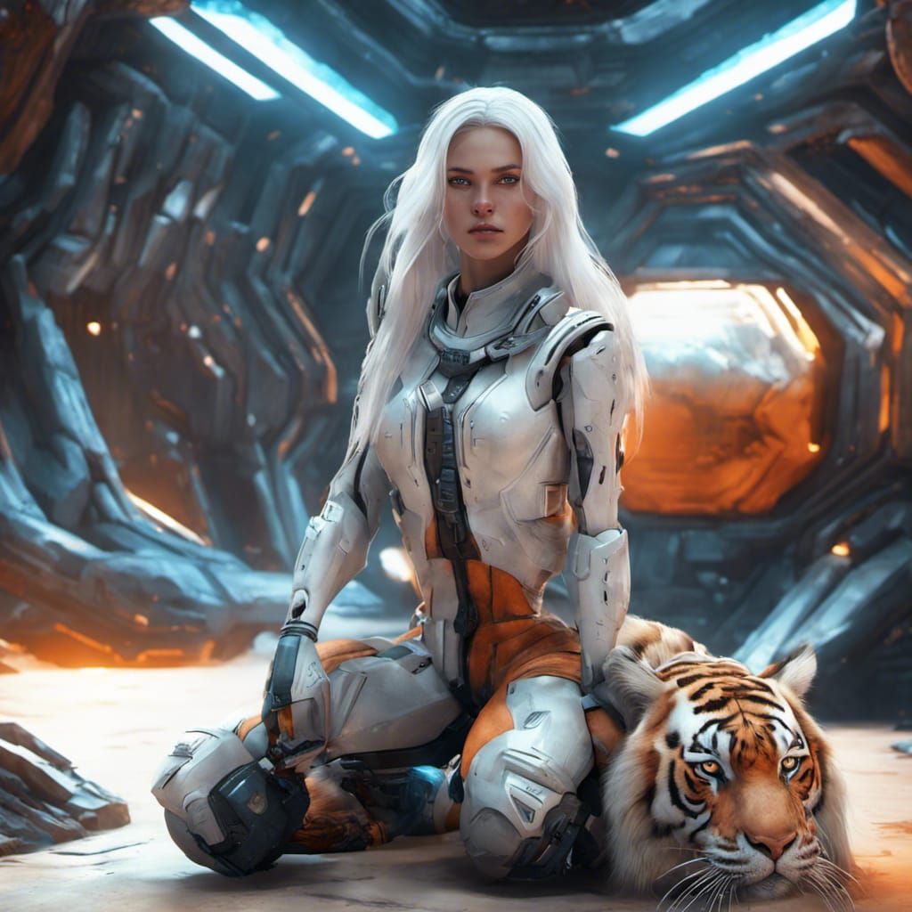 Sci-Fi Girl with Tiger Companion in Unreal Engine