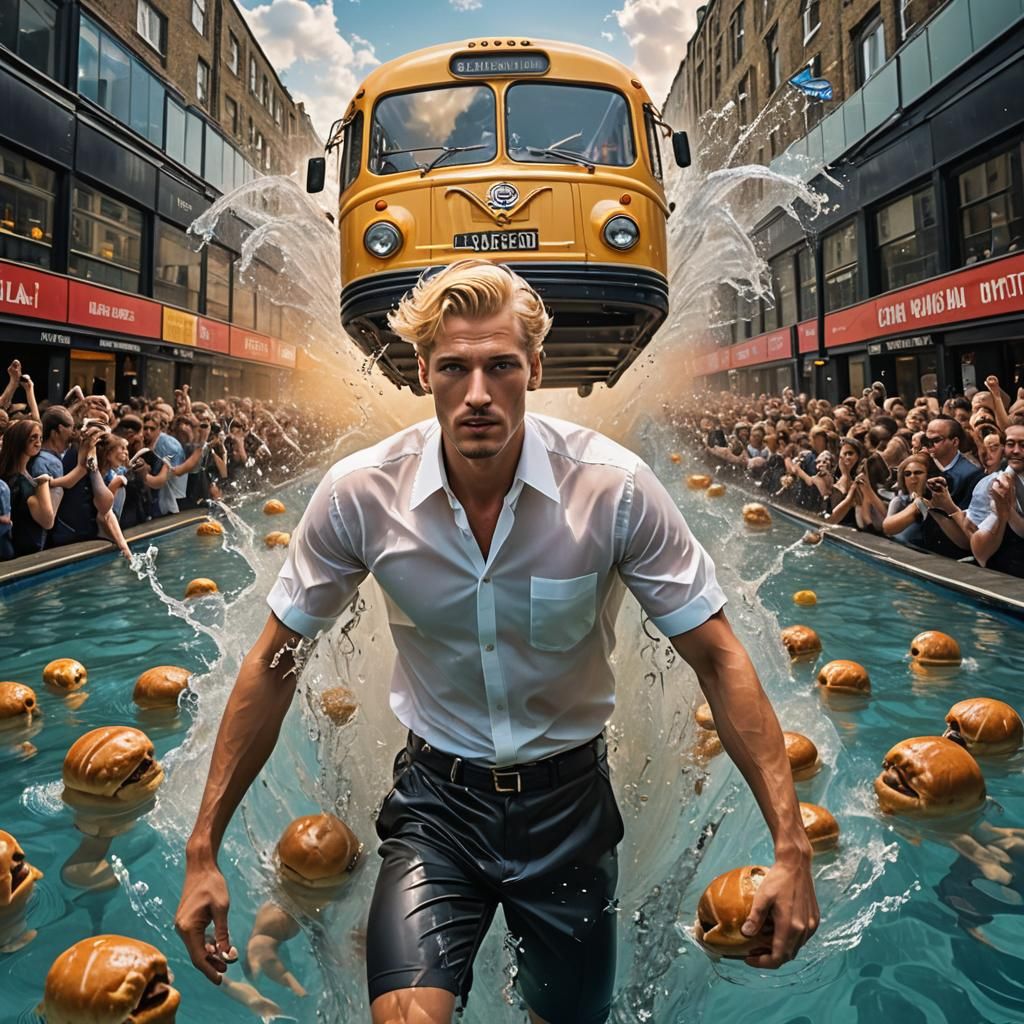 Surreal Bread Bus: A Hyperrealistic Underwater Scene