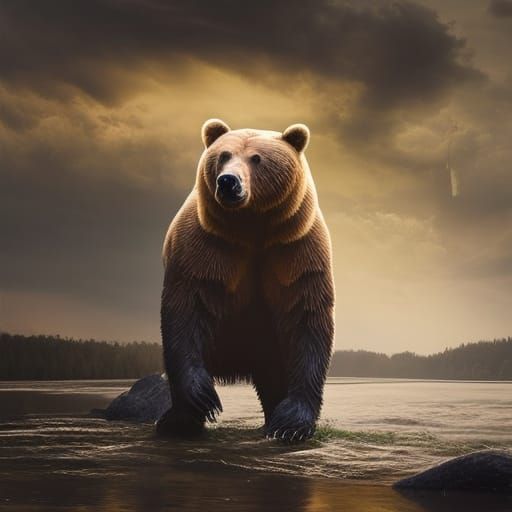 Bear Fishing in River: Digital Matte Painting